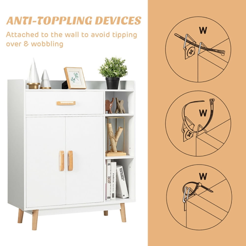 Finihen Storage Cabinet, Floor Storage Cabinet Free Standing Cupboard Chest, for Home Office Sideboard Storage Organizer, White