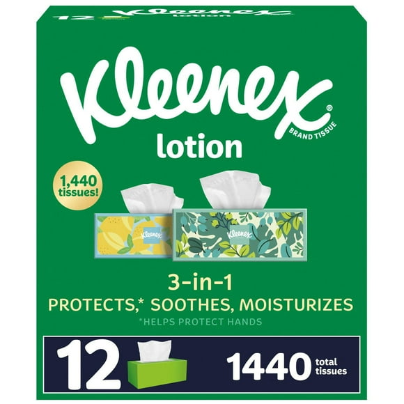 Kleenex Lotion 3-Ply Facial Tissues 12 boxes, 120 tissues/box