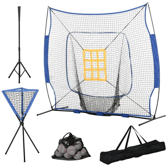 Resenkos Baseball Practice Net Set with 7.5x7ft Catcher Net, Ball Caddy and Batting Tee, Portable Baseball Practice Equipment