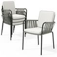 thumbnail image 4 of Dextrus Indoor Outdoor Dining Chair Set of 4, All-Weather Rope & Rattan Woven Chairs With 8 Beige Cushion, 4 Stackable Armchair - Gray, 4 of 8