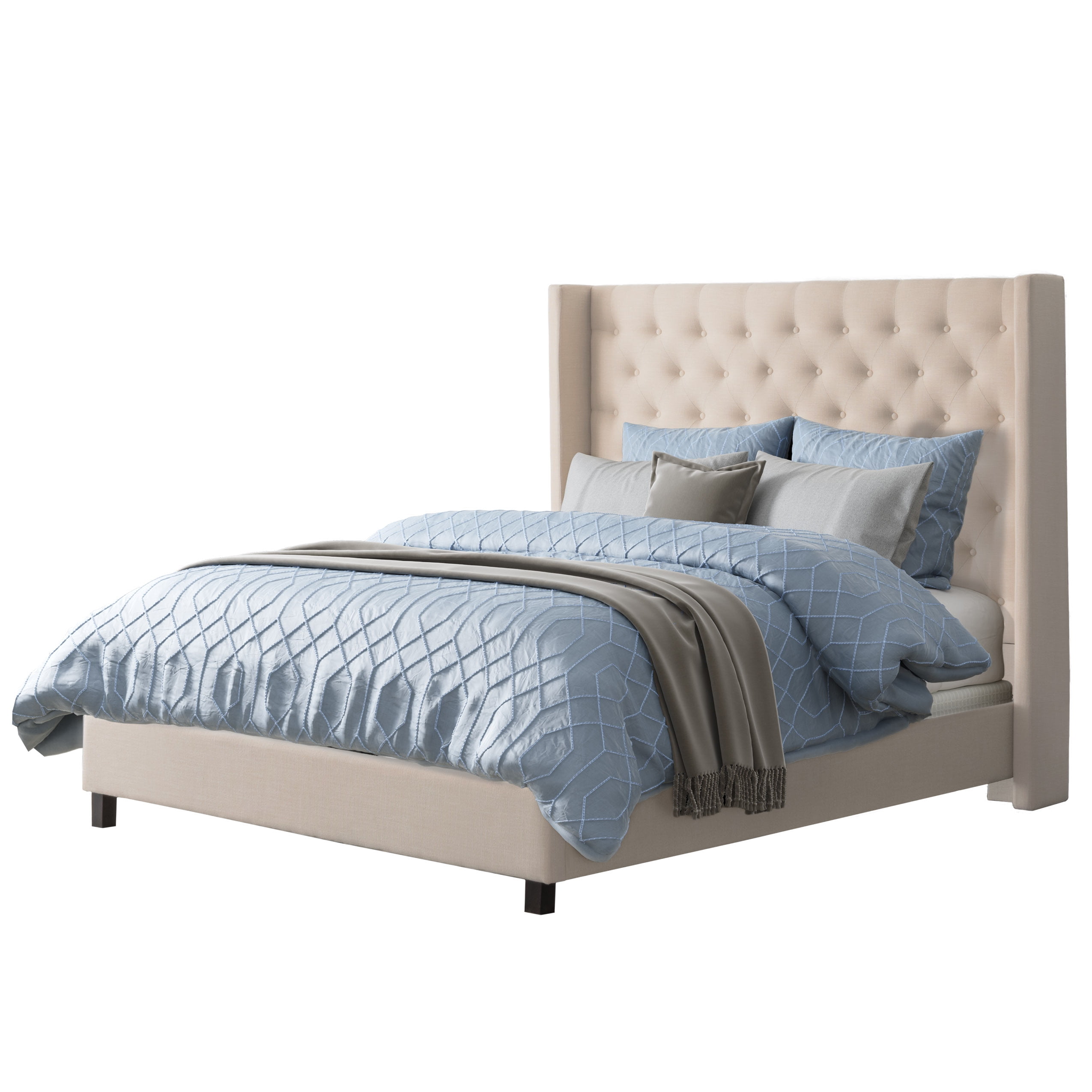 Corliving Fairfield Tufted Fabric Bed With Wings Queen