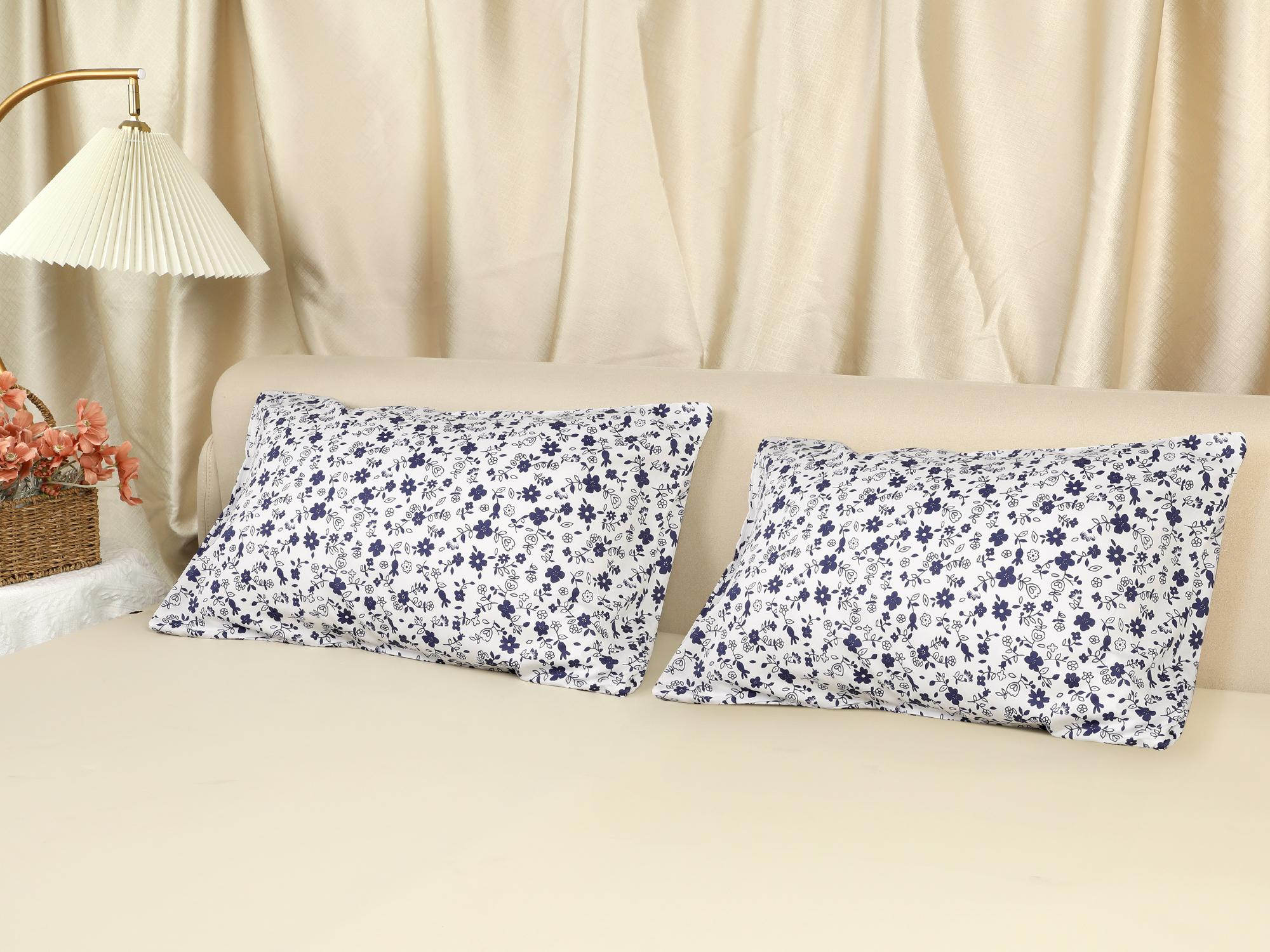 Unique Bargains Set of 2 Pillowcase for Hair and Skin Cotton Floral Pillow Cases Dark Blue