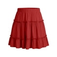 thumbnail image 3 of Gfyviroh Mini Skirts for Big Girls Stretch High Waisted Solid Ruffle Skirts Soft Comfy Cute Flared Layered Skirt,Size 5-15 Years, 3 of 6