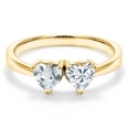 thumbnail image 3 of Gem Stone King 18K Yellow Gold Plated Silver Ring Heart Shape Sky Blue Aquamarine and Moissanite (0.84 Cttw, Size 5), 3 of 6