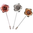 thumbnail image 1 of 3 Pcs Men's Lapel Pin Metal Flower Pin, 1 of 4