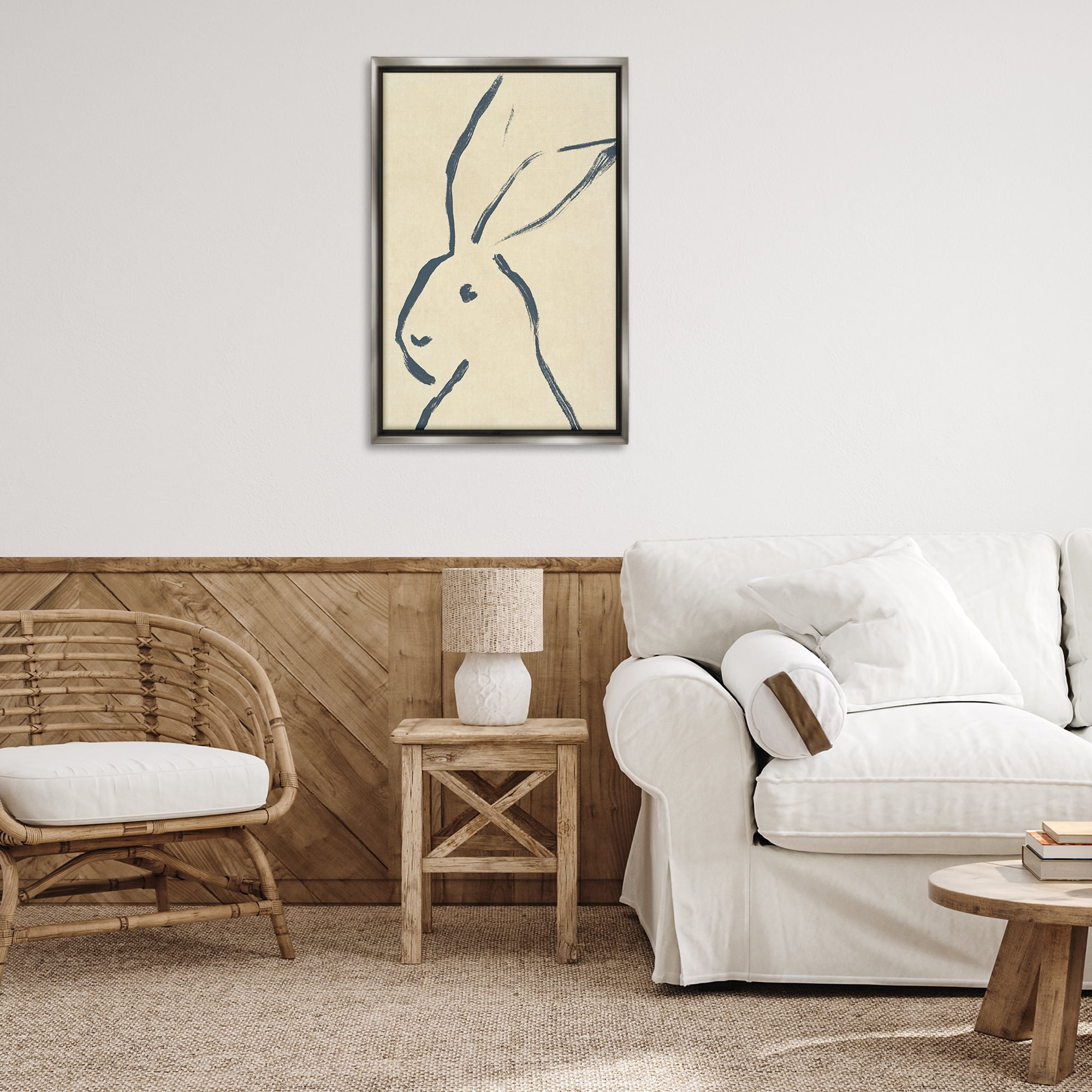 Stupell Industries Minimal Brushed Rabbit Animals & Insects Drawing Gray Floater Framed Canvas Art Print Wall Art, 21 x 31