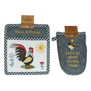ROOSTER Rise & Shine Farm Life Potholder & Oven Grabber Mitt Set, by Kay Dee
