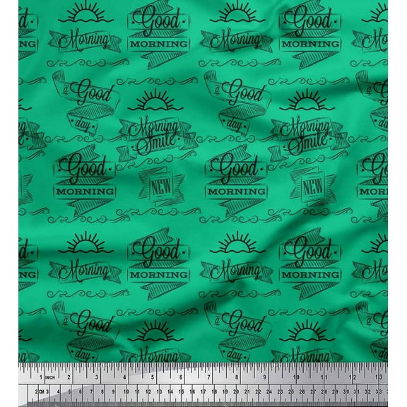 Soimoi Green Cotton Duck Fabric Sun & Text Decor Fabric Printed Yard 42 Inch Wide