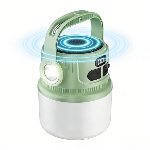 Solar Acampar Lantern LED Recargable, Luz de Emergencia Portátil para Exteriores con Panel Solar y Carga Tipo-c, Lantern Colgante con Pantalla de Energía y 6 Modos de Iluminación para Acampar, Sender