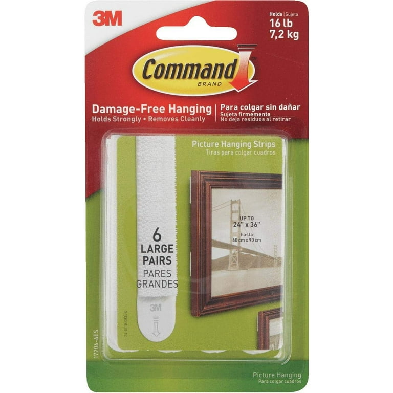 Command 16 lb Large White Picture Hanging Strips, 6 pairs 12 strips, Indoor  Use, Decorate Damage-Free 17206-6ES 