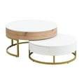 thumbnail image 4 of Modern Round Nesting Coffee Tables Lift-top Flexibility Adjustable Table with 2 Drawers Large Storage Furniture,White & Natural, 4 of 9