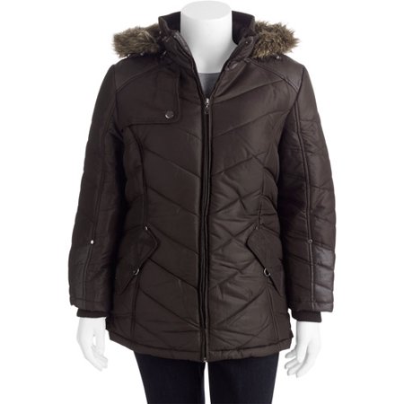 Women's Plus-Size Fashion Puffer Coat with Ribbed Knit Trim