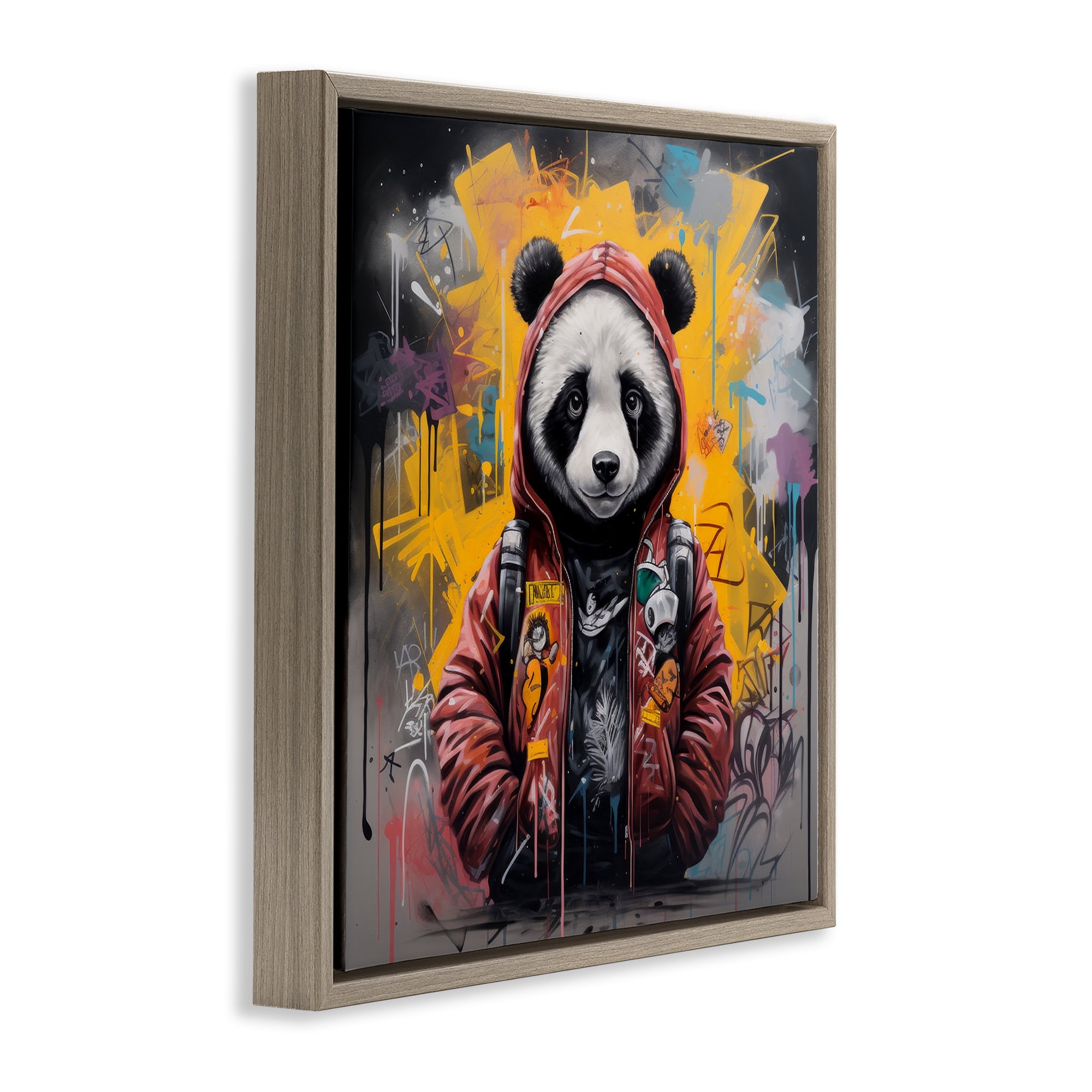 Stupell Industries Urban Graffiti Panda Bear Animals & Insects Painting Brown Floater Framed Canvas Art Print Wall Art, 18 x 18