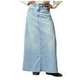 thumbnail image 2 of Hpapadks Womens Skirt Vintage Hem Solid High Waist A Line Long Denim Maxi Skirt Blue M, 2 of 6