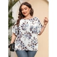 thumbnail image 3 of SHOWMALL Women Plus Shirts Double Ruffle Short Sleeve White Peony 2X Tunic Shirt Summer Tops Loose Fitting Clothing, 3 of 11