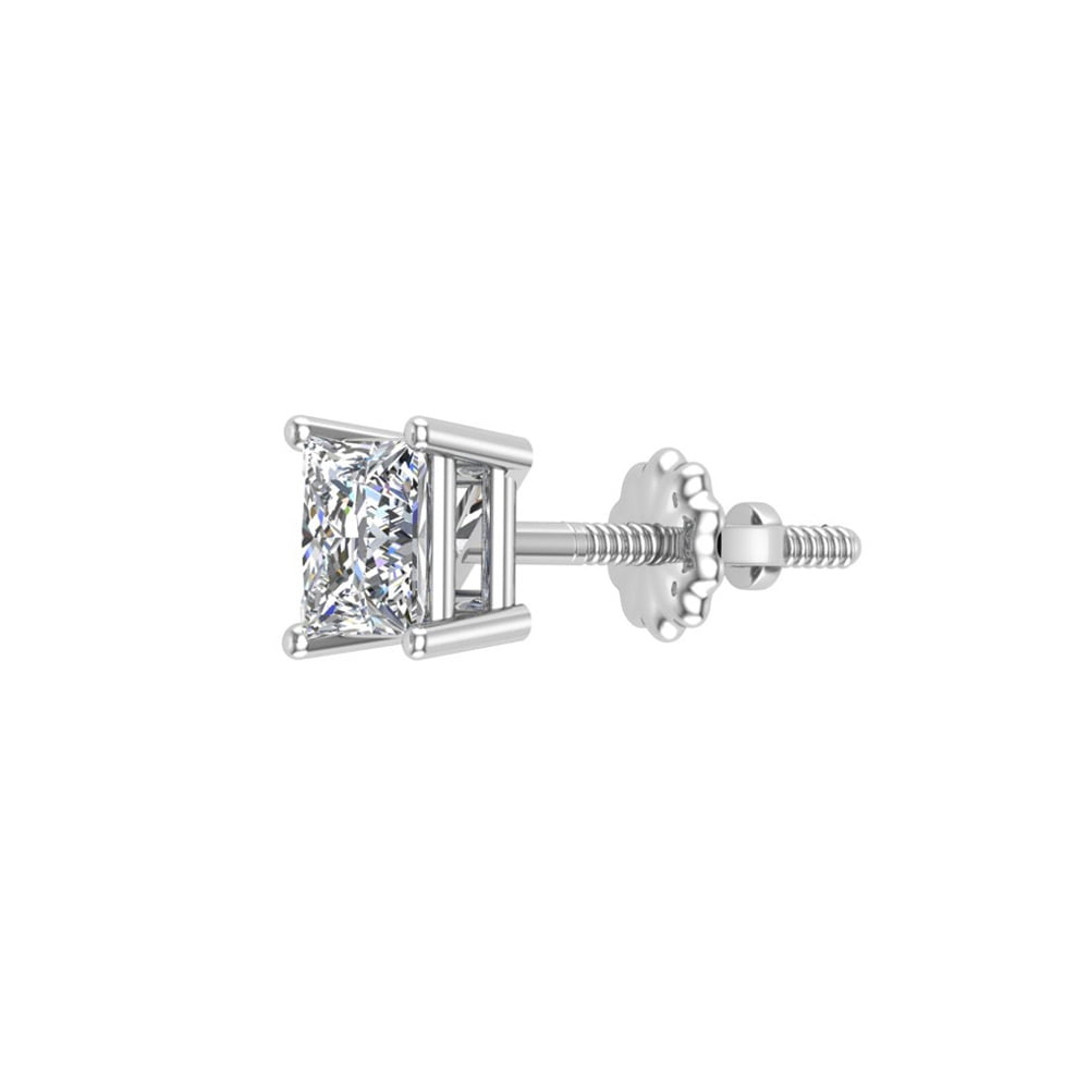 Valentines Day Sale 3/8 Cts of 3.00-3.50 mm AAA Princess Black Diamond Mens Stud Earring in 14K White Gold
