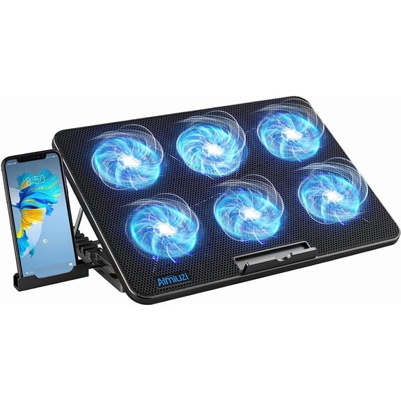 Laptop Cooling Pad, Gaming Cooler with 6 Quiet Fans, Fan Pad Fits 12-17 Inch Laptop, USB Port Powered, 7 Adjustable Height