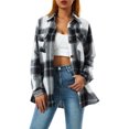 thumbnail image 1 of Women Plaid Flannel Shirt Jacket Button Down Lapel Long Sleeve Shacket Cardigan Coats Fall Spring Clothes, 1 of 7