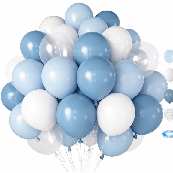 70pcs Dusty Blue Balloons 12inch, Blue and White Balloons with Clear Balloon for Gender Reveal Bridal Baby Shower Birthday Party Decorations