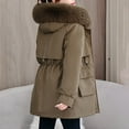 thumbnail image 5 of Olyvenn Detachable Quilted Parka Jacket Long Sleeve Women Long Winter Faux Fur Collar Drawstring Waist Puffer Jackets Coffee M, 5 of 5