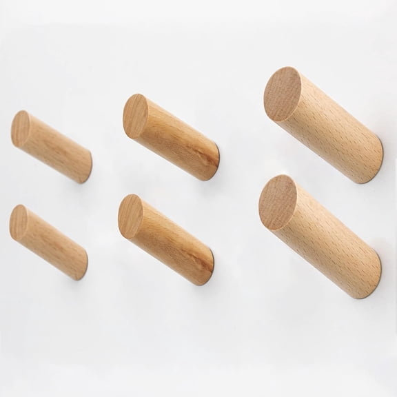 6 Natural Wood Hooks for Wall, Rustic Wooden Coat Hooks Wall Mount, Hat Hooks for Wall, Decorative Coat Rack Hangers, Heavy Duty Coat Hanger Hooks for Hanging Bags,Towels,Purse(Beech Wood)