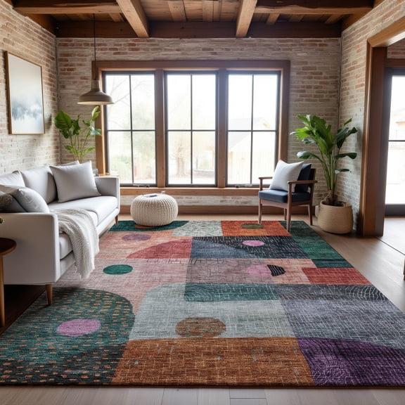 Addison Rugs Mayfield Premium Machine Washable Transitional Geometric Orange Rectangle Rug, 10' x 14'