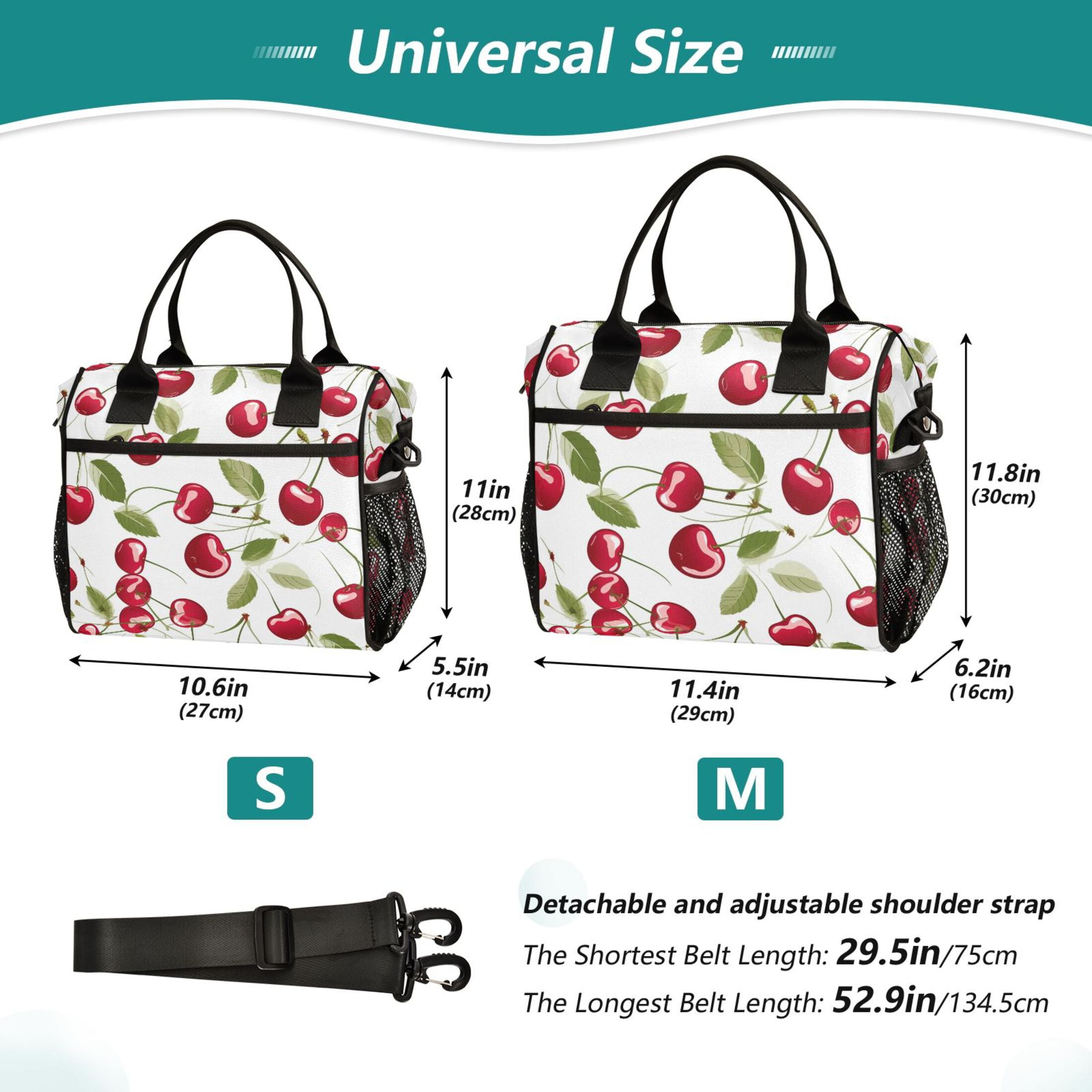 Beautiful Cherry Fruits Lunch Bag Insulated Lunch Box Leakproof Reusable Cooler Tote Adjustable Shoulder Strap for Men Women 12L