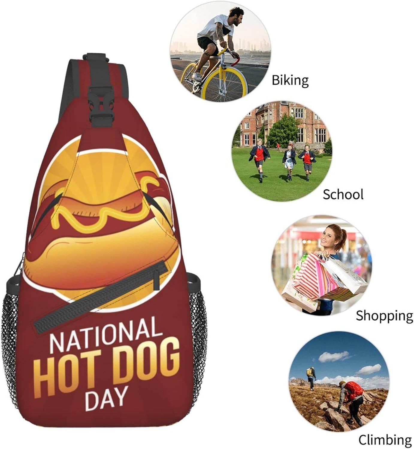 National Hot Dog Day Sling Bag Crossbody Hiking Travel Chest Bags Backpack Shoulder Daypack for Women Men