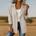 thumbnail image 2 of Zynoxe Womens Long Blazer Solid Color Lapel 3/4 Sleeves Suit Cardigan with Pockets Trendy Loose Fit Elegant Business Office Work Suit Jackets Beige S, 2 of 7