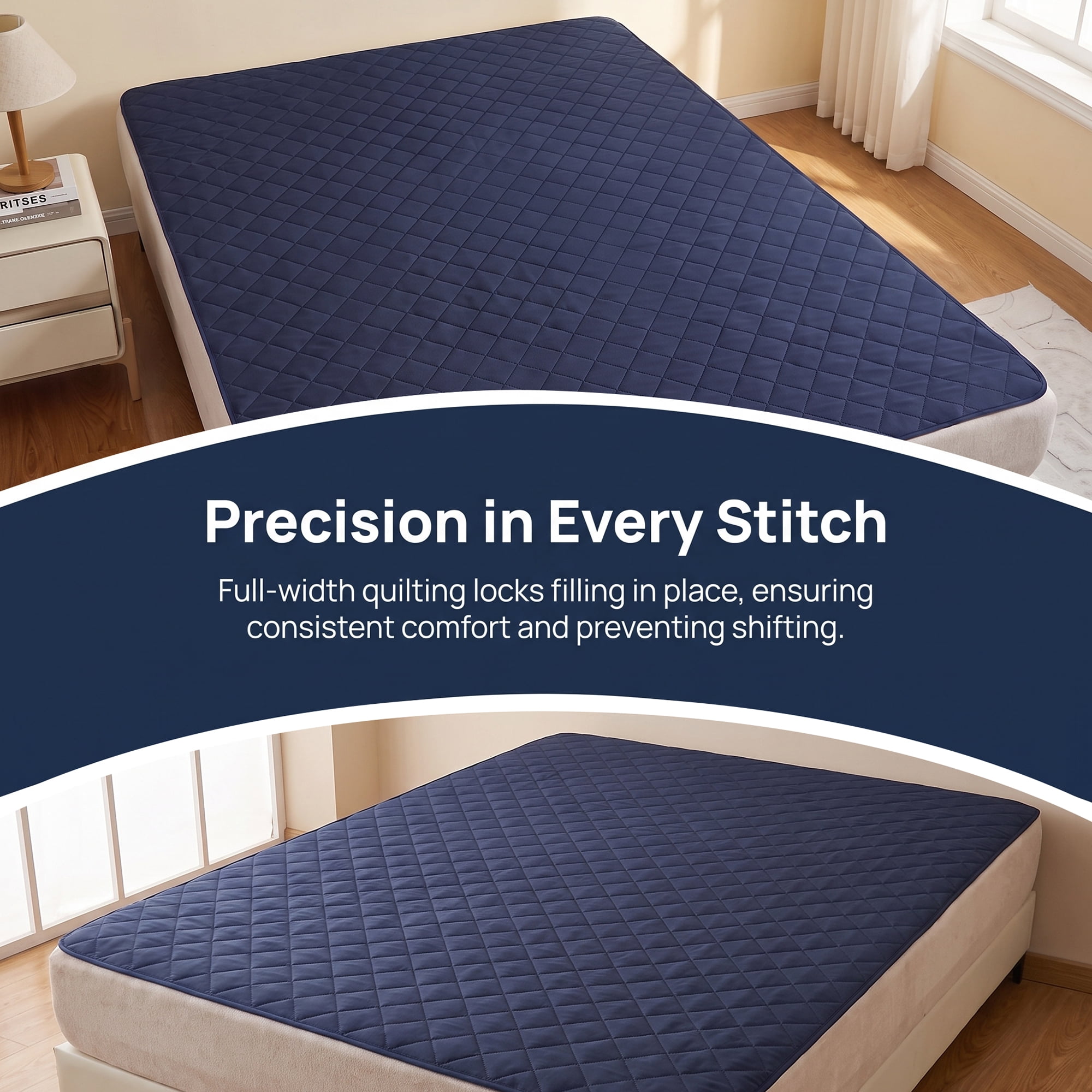 Unique Bargains Microfiber Bed Sheet Mattress Protector Textured Bedding Dark Blue 54"x75"