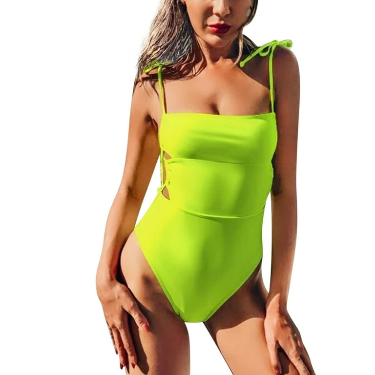 Women's Solid Color High Waist Multi-rope One-Piece Bikini Swimsuit Women's  Swimwear French Cut One Piece Swimwear S One Piece Swimwear Only