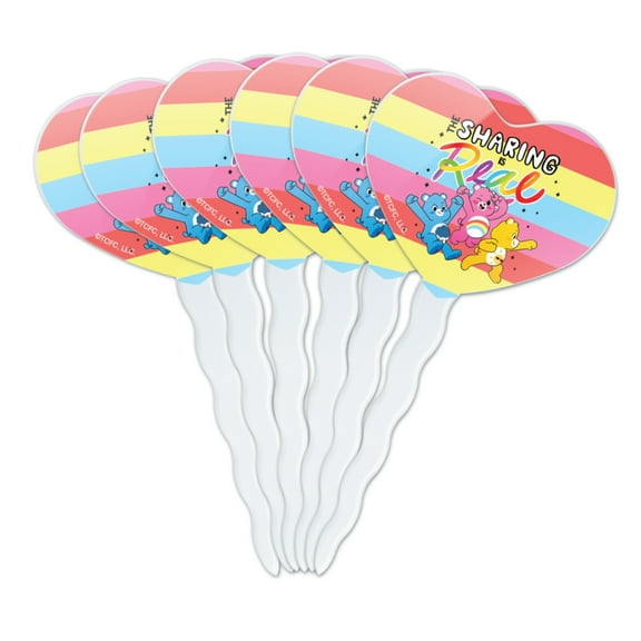 Care Bears: Unlock the Magic The Sharing is Real Heart Love Cupcake Picks Toppers Decoration Set of 6