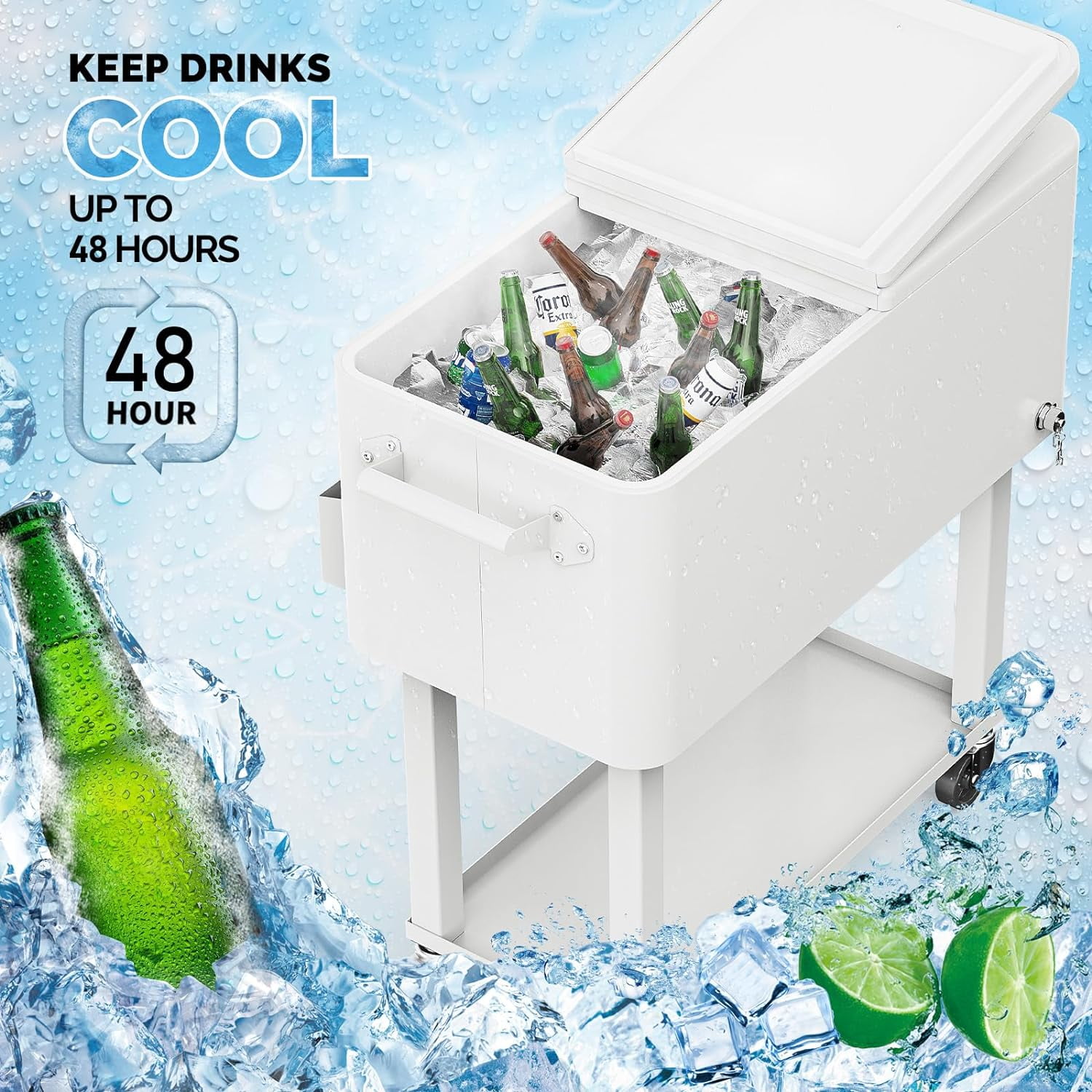 cooler on wheels with bottle opener