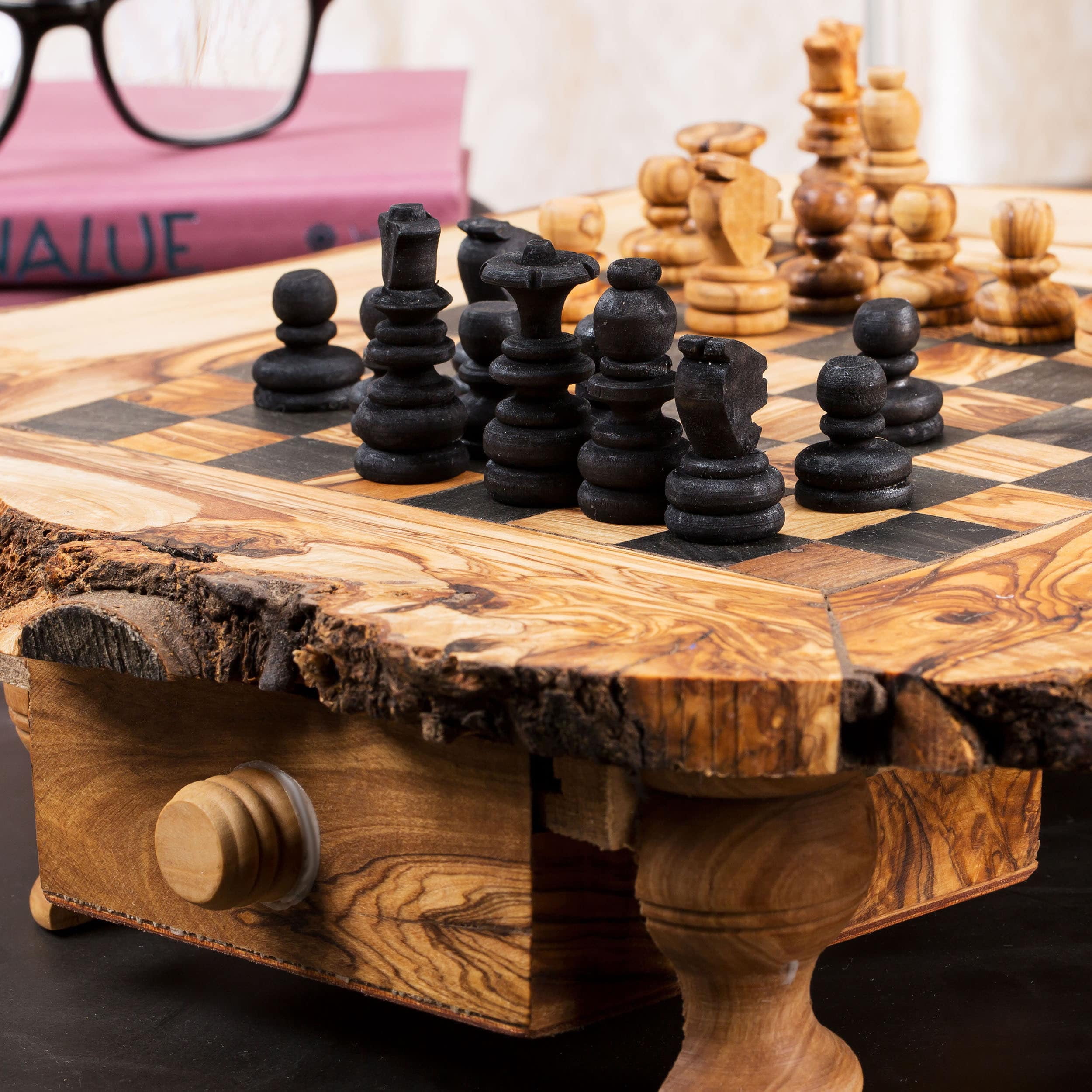 Rustic Olive Wood Chess SOlive Wood Chess Set- Rustic Wooden Chess Board at  BeldiNestet