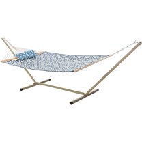 Castaway Living Navy Large Quilted Hammock w/ Patented KD Space Saving Stand & Detachable Pillow