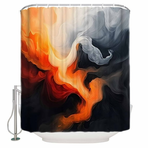 Small Stall Shower Curtain 36x72 Inch Narrow Half Size Burnt Orange Black Abstract Art Bath Curtains Bathroom Decor Modern Art White Waterproof Fabric Shower Curtain Set with Hooks 36 Inch