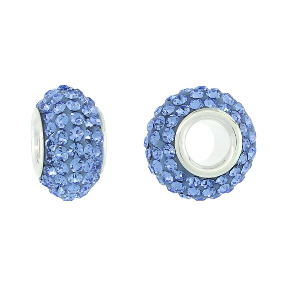 Sterling Silver Crystal Charm Bead Light Sapphire Color Charm Bracelet Compatible, 13 mm