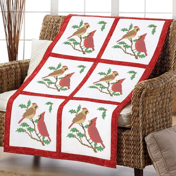 Herrschners Christmas Cardinals Quilt Blocks Stamped Cross-Stitch