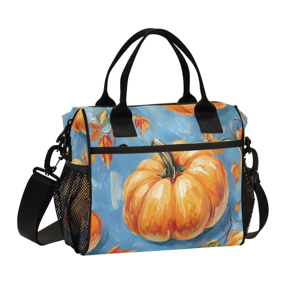Ckdifva Pumpkins and Blue Cooler Bag Cooler Cooling Tote Lunch Bag Lunch Box Front Pocket with Shoulder Strap