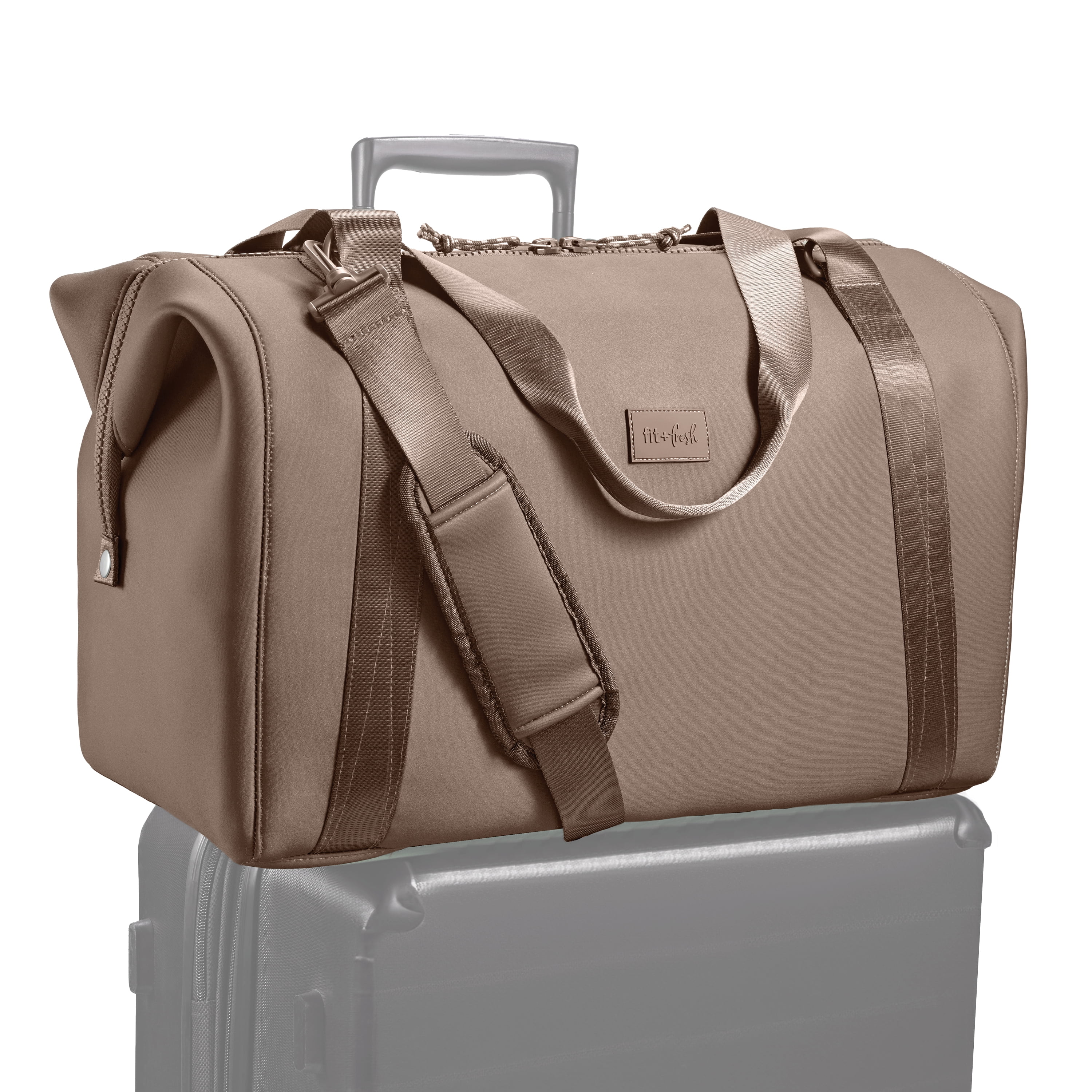 Fit & Fresh Premium Neoprene Weekender Bag, Travel Bag Trolley Sleeve, Carry on Duffel Bags, Taupe