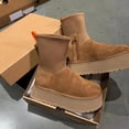 thumbnail image 2 of Suede Cotton Boots Snow Warm Ankle Chelsea Snow Boots 2023 Winter Thick Sole Goth Shoes New Short Plush Walking Chaussure Women, 2 of 3