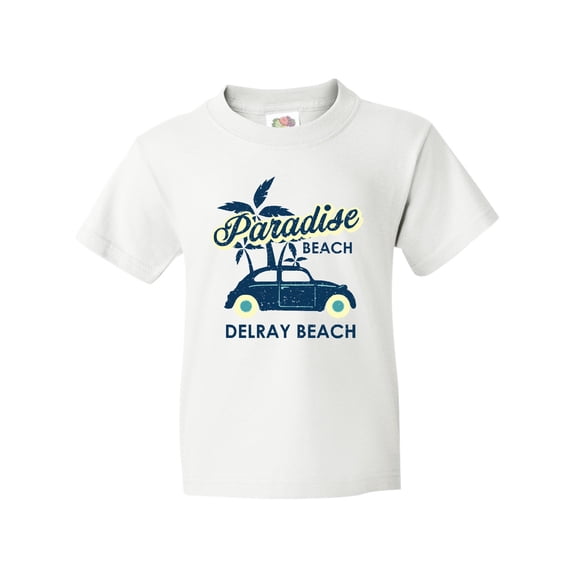 Inktastic Paradise Beach in Delray Beach with Palm Trees and Car Youth T-Shirt
