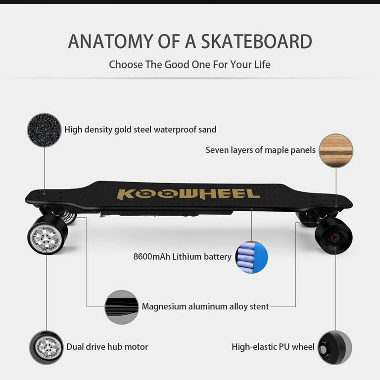 Koowheel Gen Electric Skateboard Remote - Dual Motor Electric Longboard Kooboard 8600mAh Battery - Walmart.com