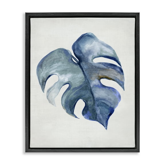 Stupell Industries Blue Monstera Leaf Plants & Flowers Painting Black Floater Framed Canvas Art Print Wall Art, 17 x 21