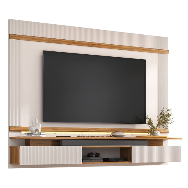 Mueble para TV 75" Empotrable con Luz Led NT1370 Blanco-Freijo