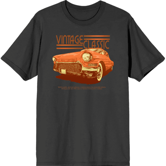 Car Fanatic Orange Vintage Car Crew Neck Short Sleeve Adult T-shirt-Medium-Charcoal