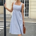 thumbnail image 2 of DHFJKG Summer Midi Dresses For Women Striped Square Neck Casual Sleeveless Swing A Line Dress Wedding Guest Dress, 2 of 9