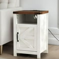 thumbnail image 3 of White Farmhouse Nightstand Set of 2, Rustic End Table with Barn Door and Shelf, Bedside Table with Charging Station for Living Room, Bedroom, 3 of 17
