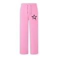 thumbnail image 3 of WIZUTIZ Womens Work Pants Breathable Leisure Loose Wide Leg Beach Pants Stretch Elastic High Rise Full Length Trousers Star Print Drawstring with Pockets Summer Pants for Lady Activewear Birthday Pink, 3 of 4