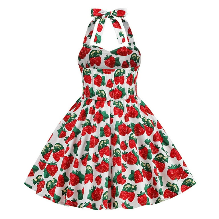 Casual Halter Dress Girls 3-7t Retro Strawberry Ruffle Swing Midi Dress Cute Back to School Fashion Clothes, Red, 3 Years Casual Halter Dress Girls 3-7t Retro Strawberry Ruffle Swing Midi Dress Cute Back to School Fashion Clothes, Red, 3 Years